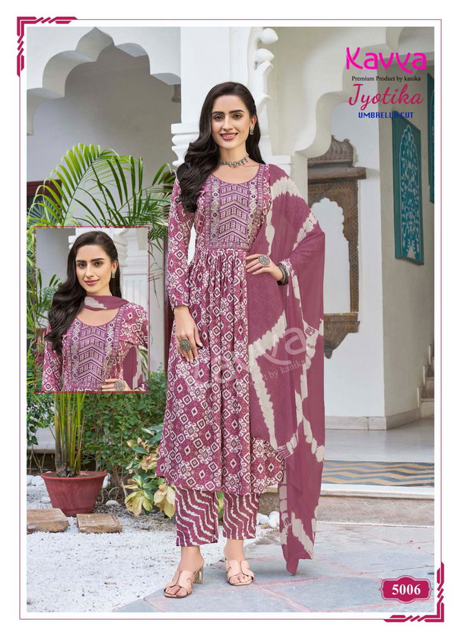 Jyotika Vol 5 By Kavya Capsule Foil Printed Embroidery Kurti With Bottom Dupatta Wholesale Online
